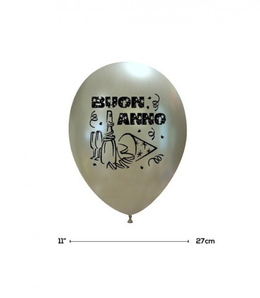 Palloncini Argento "Buon Anno" - Ø 27 cm - 50 pezzi