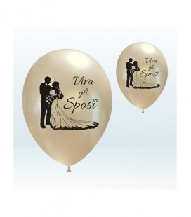 Palloncini metal Perla "Viva gli Sposi" biodegradabili - Ø 27 cm - 50 pezzi