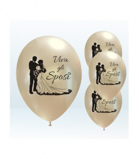 Palloncini metal Perla "Viva gli Sposi" biodegradabili - Ø 27 cm - 100 pezzi