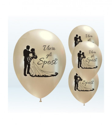 Palloncini metal Perla "Viva gli Sposi" - Ø 27 cm - conf da 50