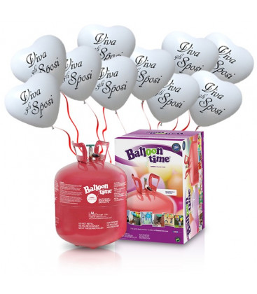 Kit Elio LARGE + 30 palloncini bianchi Cuori "Viva gli Sposi" - Ø 25 cm