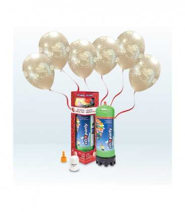 Kit Elio MEDIUM + 16 palloncini metal perla "Just Married" - Ø 27 cm