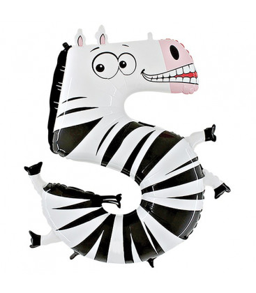 Animaloons Zebra - Numero 5 (cinque) Large - 102 cm