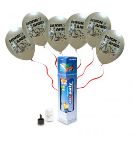 Kit Elio SMALL + 8 palloncini argento "Buon Anno" - Ø 27 cm