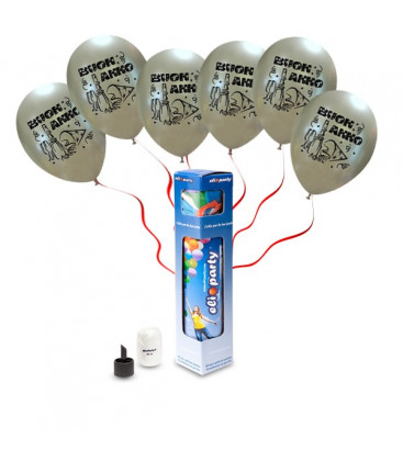 Kit Elio SMALL + 8 palloncini argento "Buon Anno" - Ø 27 cm