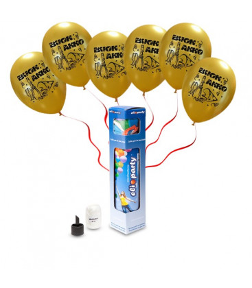 Kit Elio SMALL + 8 palloncini oro "Buon Anno" - Ø 27 cm