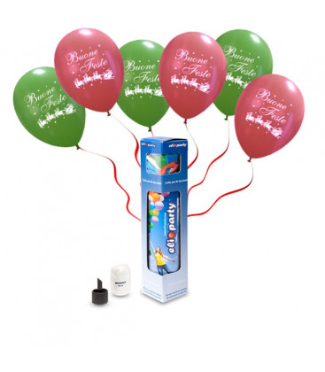 Kit Elio SMALL + 6 palloncini assortiti "Buone Feste" - Ø 30 cm