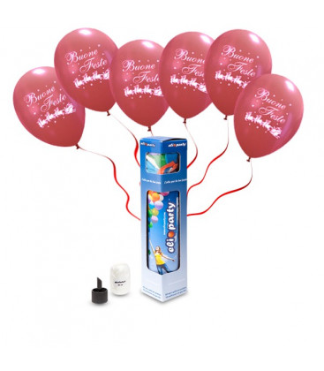 Kit Elio SMALL + 6 palloncini rossi "Buone Feste" - Ø 30 cm