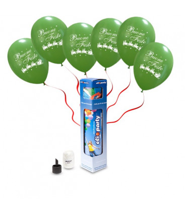 Kit Elio SMALL + 6 palloncini verdi "Buone Feste" - Ø 30 cm