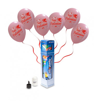 Kit Elio SMALL + 5 palloncini rosa San Valentino - Ø 30 cm