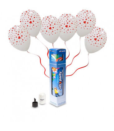 Kit Elio SMALL + 5 palloncini bianchi stampa Cuori - Ø 30 cm