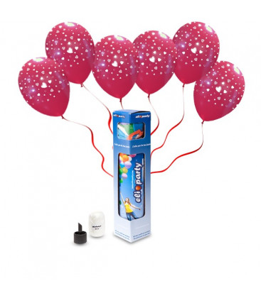 Kit Elio SMALL + 5 palloncini rossi stampa Cuori - Ø 30 cm