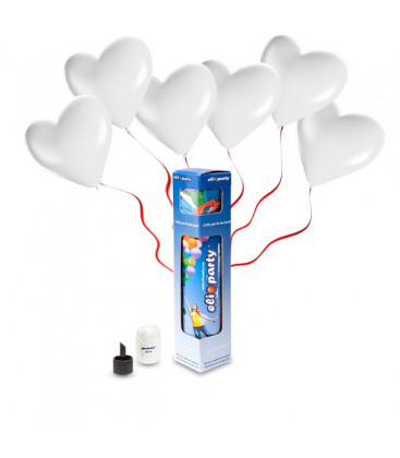 Kit Elio SMALL + 8 palloncini bianchi cuore - Ø 25 cm 