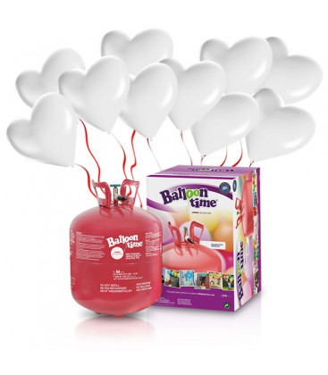 Kit Elio LARGE + 30 palloncini bianchi cuore - Ø 25 cm