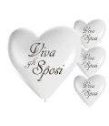 Palloncini bianchi cuore scritta "Viva gli sposi" - Ø 25 cm - 50 pezzi