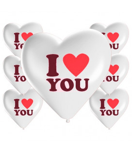 Palloncini cuore bianchi I LOVE YOU - Ø 25cm - 100 Pezzi