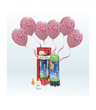 Kit Elio MEDIUM + 12 palloncini rosa stampa fascia cuori - Ø 30 cm