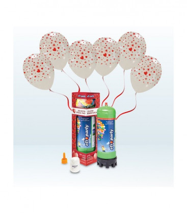 Kit Elio MEDIUM + 12 palloncini trasparenti stampa Cuori - Ø 30 cm 